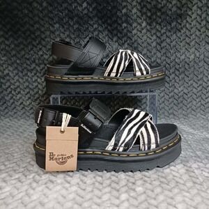 Dr. Martens Voss II Zebra Sandals Black White Cross Buckle Strap Size 6